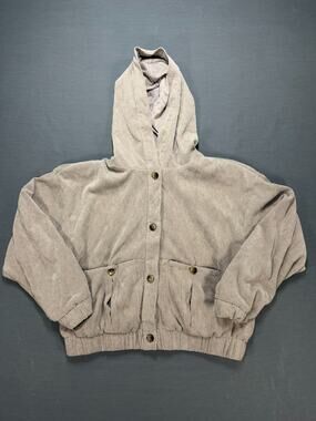 NWT Stoosh Women’s M Atmosphere Taupe Corduroy Hooded Cropped Jacket